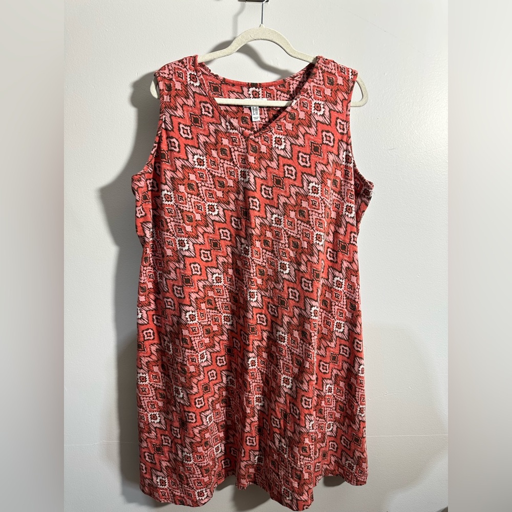 D & Co Women’s 2X Coral Colorful Sleeveless Abstract Vibrant Dress | SKU 0313